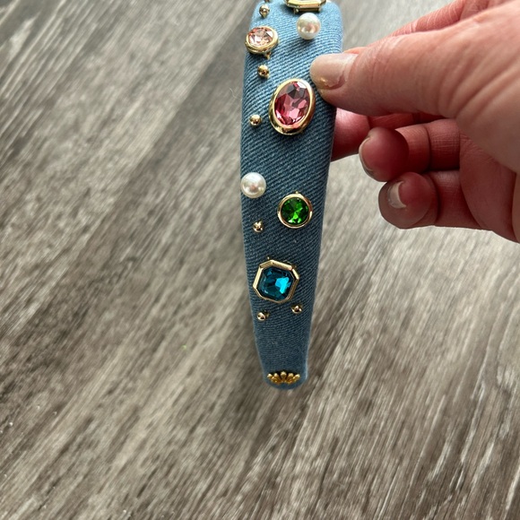 lele sadoughi headband LIGHT DENIM GEM BEZEL DENIM ALICE HEADBAND main image 9